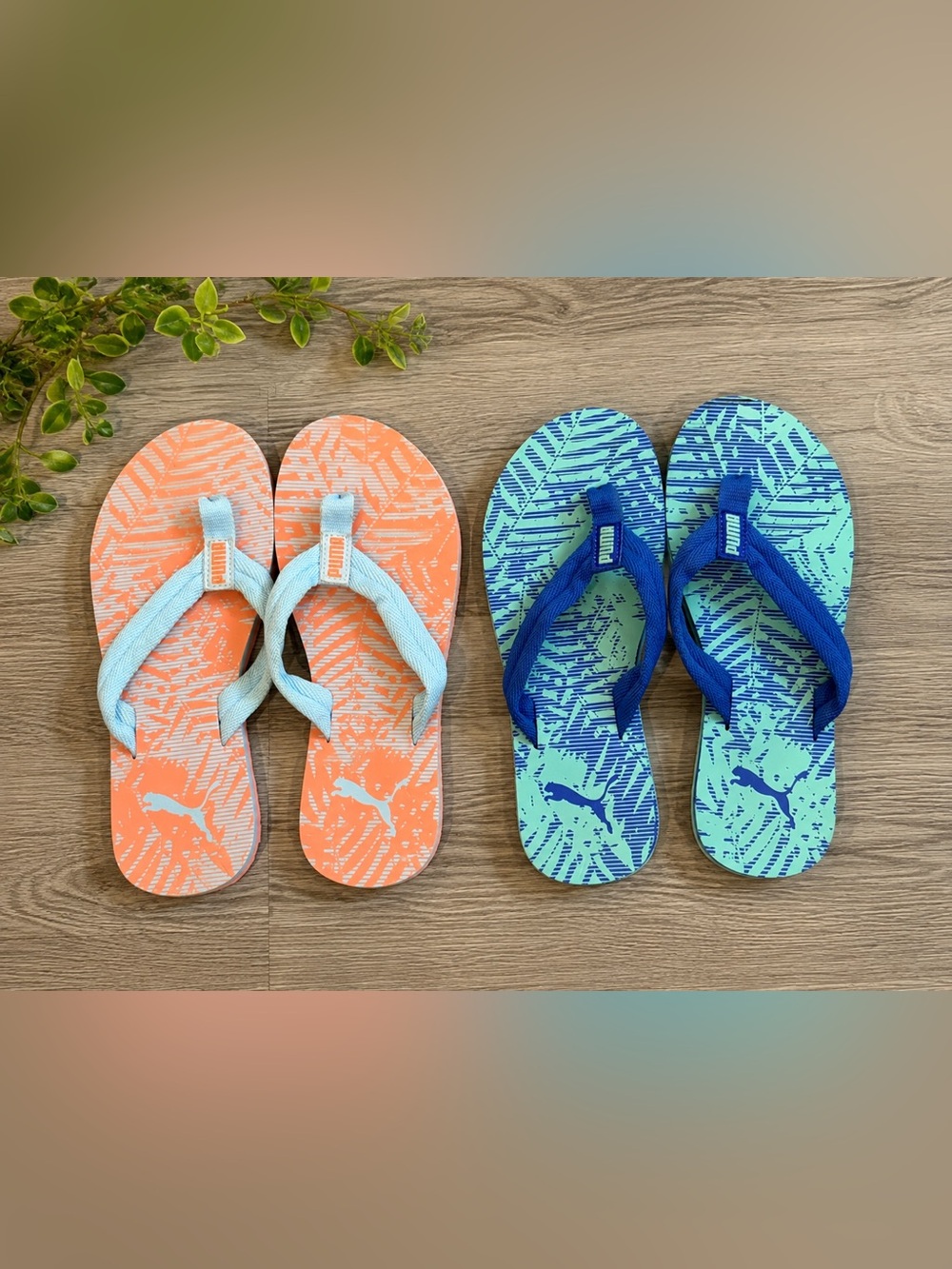 2 Pairs PUMA Tropical Flip Flop Sandals Blue & Coral